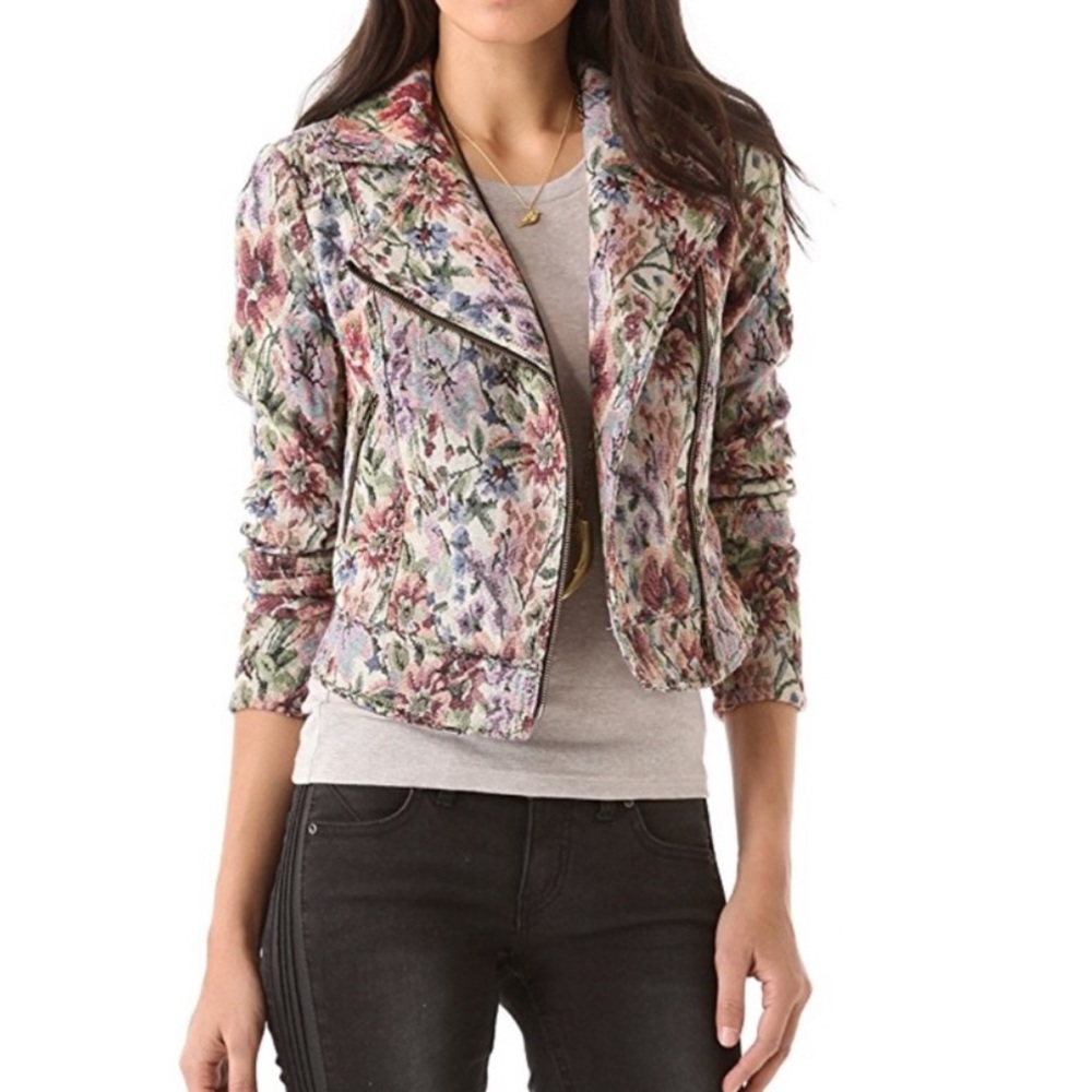 Free People Floral Moto Jacket